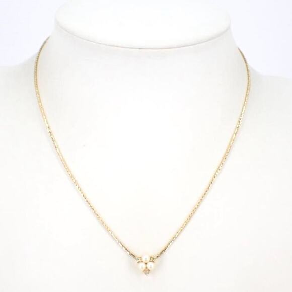 Christian Dior Vintage Gold Plate Necklace with pearls & rhinestones in pendant - Picture 2 of 3